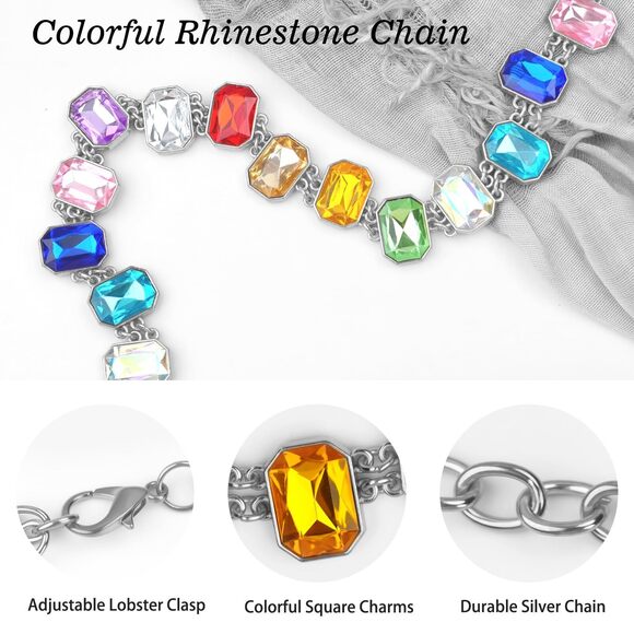 6215 Rainbow Rhinestone Waist Chain Belt For Women – Y2k Festival Chain Belt - Picture 6 of 7